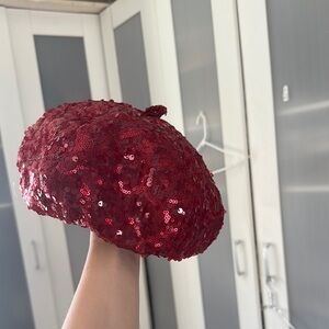 Kokin nyc Red Sequin Beret